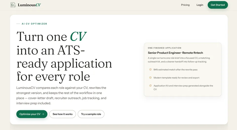 Luminous CV product screenshot