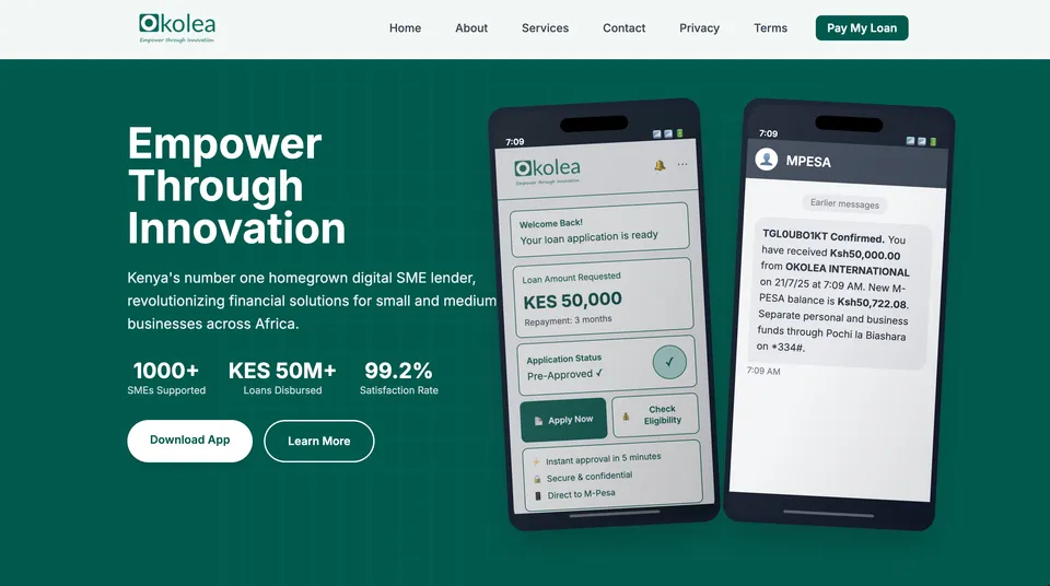 Okolea lending platform screenshot